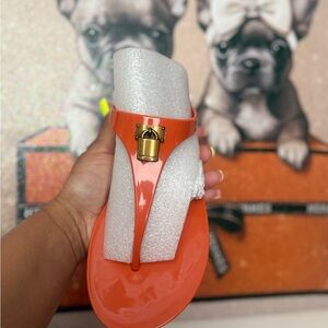 Kurt Geiger Orange Slide Sandals with Gold Accent